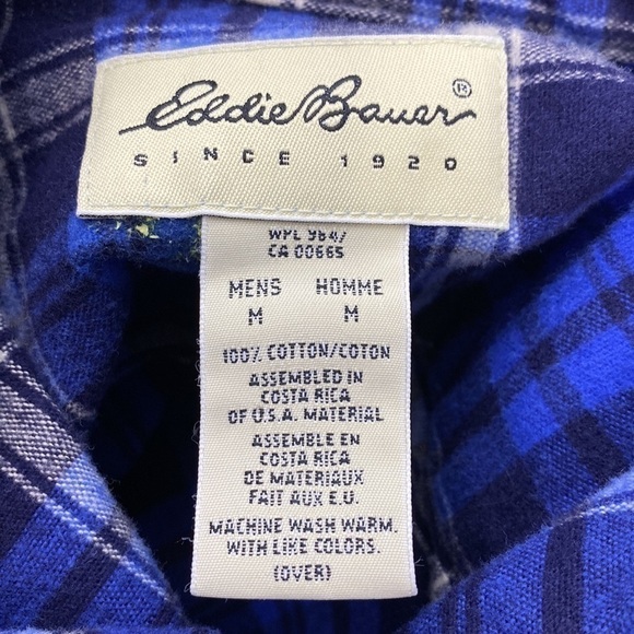 Eddie Bauer Blue Plaid Button Down Shirt Size Medium Cotton - Picture 4 of 5